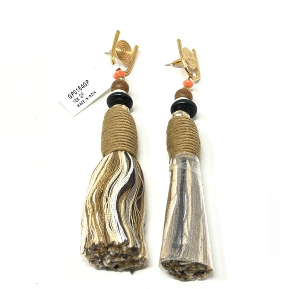 New Anthropologie Nectar Nectar Drop Tassel Beaded Earrings - Picture 1 of 7